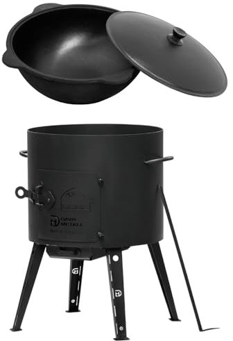 Uchag Ø36 Uchag Poêle de camping en acier 2 mm 8 l Kazan rond Kazan Cheminée Cuisine de terrain Cuisine extérieure Four à ragoût Canon à goulasch