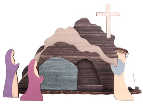 Lnhgh Grab-Set aus Holz, Auferstehungsszenen-Set | Das Leere Grabkreuz Dekoration Auferstehungsszene Christliches,Handbemalte religiöse -Tischdekoration für Zuhause und Schlafzimmer