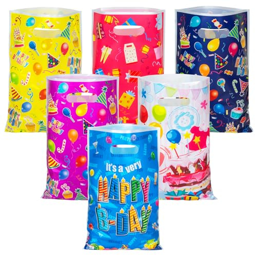 60 stycken födelsedagsfirande förmånspåsar, barns födelsedag Goodie godispåsar liten presentpåse med handtag för baby flickor och pojkar