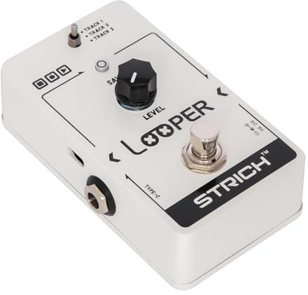 STRICH Looper Gitarrenpedal mit 3 Slots zum Speichern von Loop-Tracks, True Bypass, USB für Audio-Export 90 Minuten für E-Gitarre, Weiß