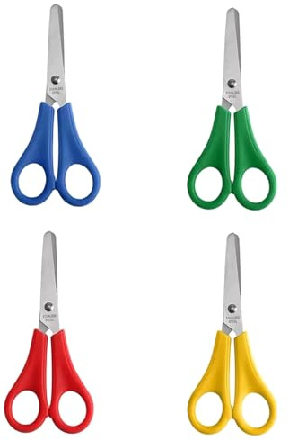 FUZVOL 4 Pcs Kids Children Safety Scissors,Plastic Handle Blunt Tip Steel Scissors with Cm Scale,for Office Home Art DIY Craft Scrapbooking Paper Cutting Projects,School Teaching Favor Supplies