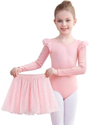 Comfyouth Girls Ballet Dress Toddler Long Sleeve Ballet Dance Leotard with Removable Skirt Shiny Dance Costumes Kids Ballerina Outfit for 2-11 Years Pink