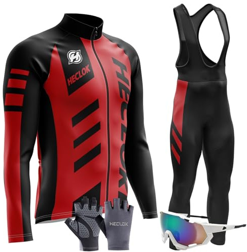 Maillot Ciclismo Hombre Otoño/Primavera,Traje de Ciclismo de Manga Larga,Ropa Bicicleta Conjunto MTB Maillot Bici Manga Larga y Culotte Ciclista con Badana Gel (TYP-7,XL)