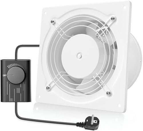 HG Power Abluftventilator 150mm - 525m³/h Badlüfter Leiser mit Rücklaufklappe, Geschwindigkeitsregler, Stecker, 38W Industrieller Wandventilator für Küche Badezimmer Garage Untergeschoss, Weiß