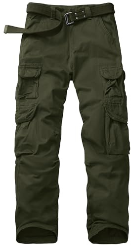 Faysfad Pantaloni Cargo da Combattimento da Lavoro da Uomo in Cotone Casual Militari Pantaloni Tattici con Tasche Multiple (6325, Verde Amy, 42)