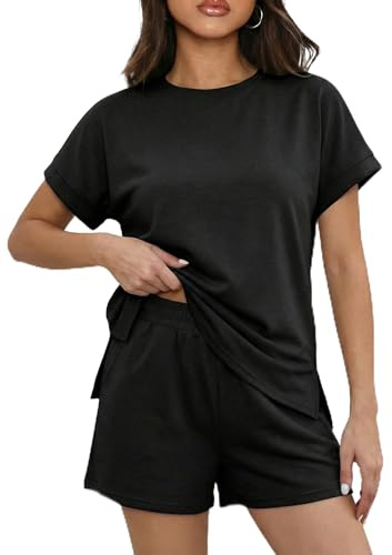 IWOLLENCE Co Ord Sets for Women 2 Piece Outfits Elegant Loose Fit Women's Summer Set with Pockets and Split Hem (Black, M)