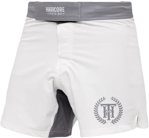 Hardcore Training Neocamp stridsshorts för MMA herr boxning BJJ Grappling Fitness Muay Thai Kickboxning No Gi, Vit, XS