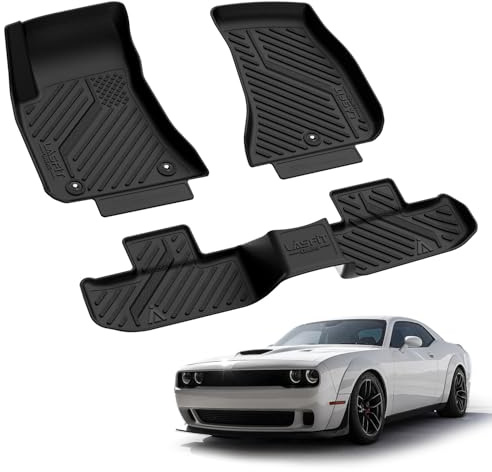 LASFIT Floor Mats 2015-2023 for Dodge Challenger RWD(Not for AWD), All Weather TPE Custom Fit Car Mats Floor Liners 1st & 2nd Row, Black