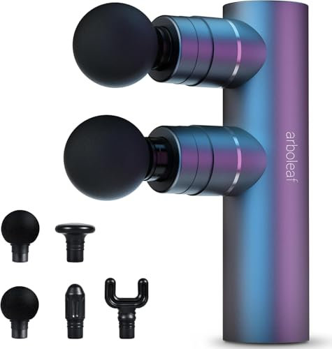 Massage Gun, arboleaf Massage Guns Deep Tissue Double Head Rechargeable, Full-Metal Portable Powerful Massager Gun for Muscle Relaxation, Pain Relief, 5 Speeds, 2000mAh Battery