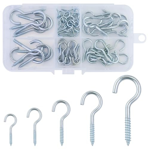 DAVIDJAMESCLARKE Lot de 66 crochets à vis galvanisés de 5 tailles avec boîte de rangement pour cuisine, maison, bureau, école, jardin, industrie