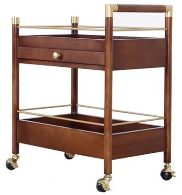 Kitchen Island 2-Tier Rolling Cart, Wooden Utility Cart with Lockable Wheels, Storage Craft Art Cart Trolley Organizer Serving Cart for Office, Bathroom, Kitchen (brown) Rolling Kitchen Cart