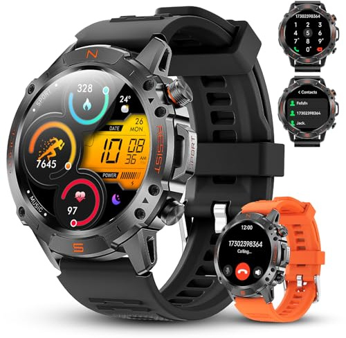 WalkerFit Smartwatch Uomo Militare 2025, 1.43 AMOLED Outdoor 5ATM con Bussola, 60 Giorni Standby, 170+ Sport, Chiamate Bluetooth, Monitoraggio Sonno, Orologio Fitness per Android iOS (Silicone)
