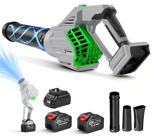 Laubbläser Akku 270 km/h，9000 mAh mit Ladegerät, 20V Leicht Bürstenloser Laubbläser mit Turbolader, 4 Geschwindigkeitsstufen, für Rasenpflege und Beseitigung von Laub, Schmutz, Schnee, Autostaub