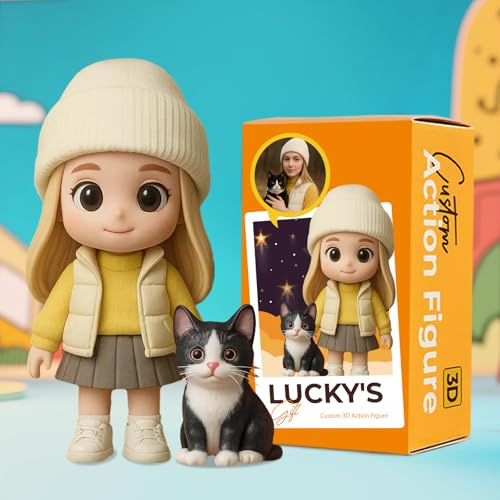 VEELU Custom Bobblehead Custom Action Figure from Photo Personalized Full Body Mini Figurine Statue Single, Couple, Family or Pet Personalized Gifts for Birthday Anniversary Christmas (Person & Pet)