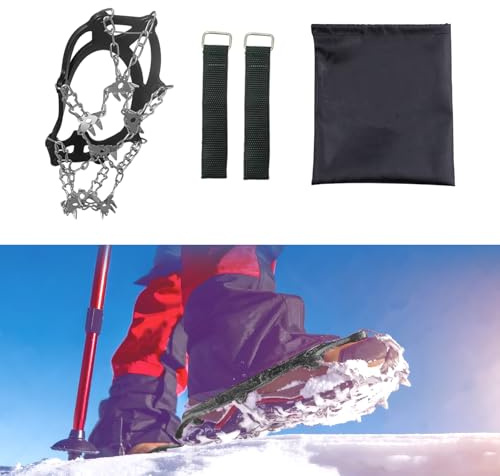 28 Spikes Crampons for Shoes and Boots, Ice Cleats Traction Snow Grips for Men Women, Stainless Steel Anti Slip Spikes with Adjustable Straps for Hiking Walking Climbing Fishing Outdoor (Large)
