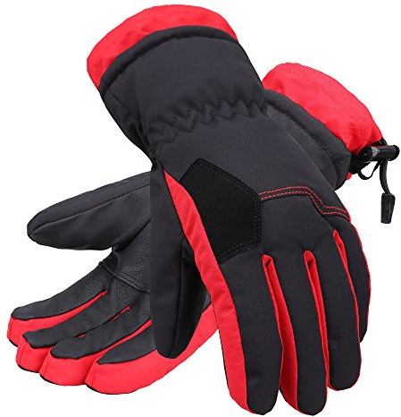 Andorra Boys Snowboard Gloves 2-Tone Geometric Cotton Kids Snow Gloves,Black w/ Red Trim,S(4-6 Years)