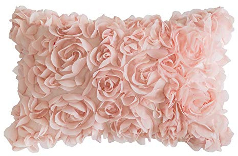 MIULEE Decorative Rose Flower Pillow Cover Pack of 1 Peach Pink 12x20 Inch