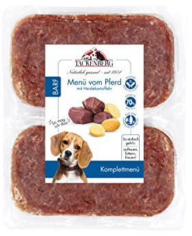 TACKENBERG Barf Menü mit Pferdefleisch und Heidekartoffeln für Hunde - 14 x 500 g - leckeres Frostfleisch als Hundefutter in Premiumqualität - Gefrierfutter