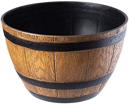 KADAX Ø40 cm – Pot de Fleurs en Plastique pour intérieur et extérieur, Cache-Pot Imitation Bois, Design tonneau élégant (Marron Clair)