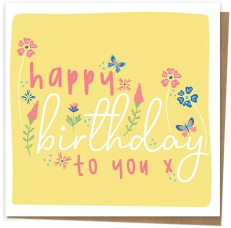 Dotty about Paper Birthday Card for her - Ditsy Bright Blooms - Typography Premium Greetings Card. Beautiful Design, Unisex, Neutral, Simple, Bright. Envelope Included (3546)