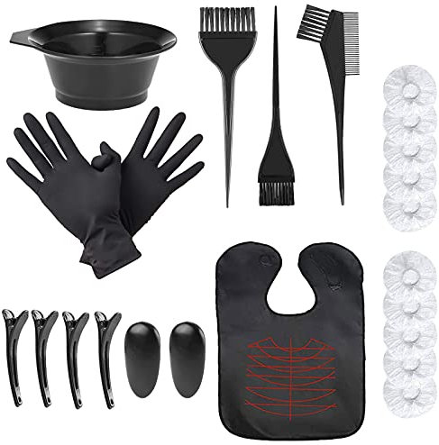 Hair Dye Bowl and Brush Kit, KEAIDUO 22pcs Hair Colouring Tools Professional DIY Salon Dye Bowl Dyeing Brushes Ear Cover Gloves Disposable Hair Dye Cap Hair Coloring Cape and Hair Clips