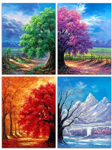 Muzagroo 4er Pack 5D Diamond Painting Kits für Erwachsene DIY Drill Diamond Art Kits 4 Jahreszeiten Wandkunst für Wohnzimmer Diamanten Kunst und Handwerk nach Zahlen für Anfänger