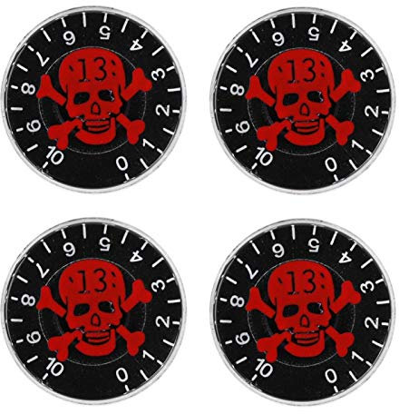 Tomotato 4 Stück E-Gitarren Zylinderknöpfe, Roter Metrische Gitarre Knöpfe, Acryl Potentiometer Kontrollknopf Volume Tone Potikopf mit Totenkopfmuster für Bass Geschwindigkeiten Lautstärke Ton(Rot)