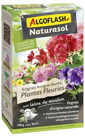 ALGOFLASH NATURASOL Engrais Plantes Fleuries, Longue durée, Jusqu'à 16 m², UAB, 750 g, ABIOGER750