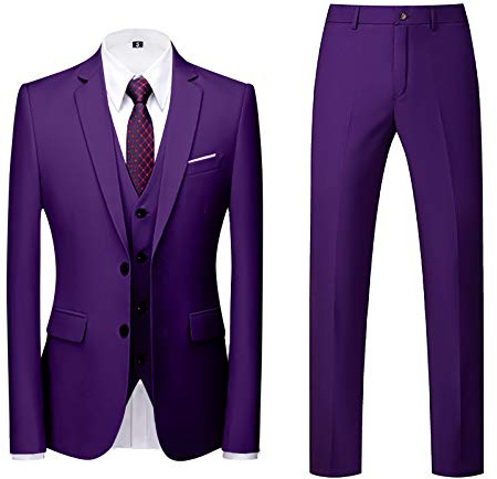 Traje delgado de 3 piezas para hombre, traje R para negocios, boda, fiesta, chaqueta, chaleco y pantalones, traje con chaqueta larga, Morado (, 3XL