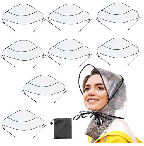 AYNKH 8pcs chapeau de pluie, visière en plastique transparent chapeau imperméable à l'eau couverture de protection coiffure réglable cap peut être réutilisé pour les jours de pluie en plein air