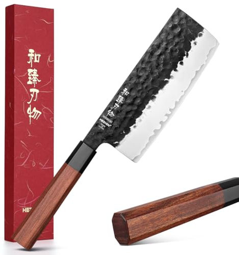 HEZHEN Nakiri Knife, Japanese Style Multipurpose Asian Chef Knife for Slicing Meat Vegetable Cutting, Ergonomic Redwood Octagonal Handle