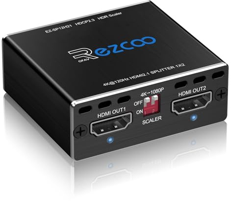 HDMI 2.1 Splitter 4K 120Hz 8K 60Hz 1 in2 Out VRR ALLM HDCP2.3 HDR10 8KUHD Dolby Vision Atmos Scaler 4K EDID 1080P Dual Monitors HDMI 2.1 Splitter 1X2 for PS5 SkyQ Xbox NVIDIA AMD