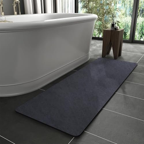 KAZOLEN rutschfeste Badematte Super Absorbierende Badezimmerteppich: dünn 40 x 120 cm Waschbar schnelltrocknende Badvorleger Duschvorleger für Dusche, Badewannen und Badezimmer, Toilette, Navyblau
