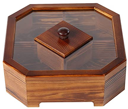 XANHOY Solid Wood Box Chinese Divided Grid Dried Fruit Tray Vintage Ornament For Home Living Room Candy Nut Melon For Case Wood Vintage Boxes For Adults, Square Trumpet