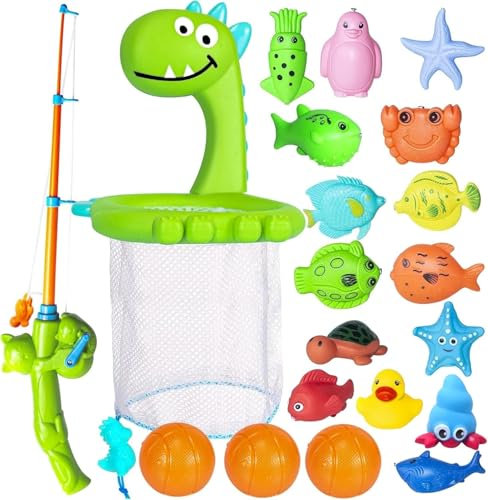 Baby Bath Toys - Magnetic Fishing Toys Game, Water Pool Toy with Bath Basketball Hoop & Balls/ Fishing Rod Net/ Balls/ Ocean Sea Animals Set for 1 2 3 4 Year Olds Toddlers Kids Boys Girls