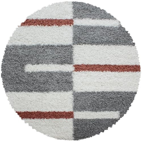 HomebyHome Teppich Rund Shaggy 160 cm Rund - Hochflor Runder Teppich Terrakotta Extra Weich und Flauschig - Bettvorleger Teppich für Wohnzimmer, Schlafzimmer, Küche, Flur - Carpet, Halı, Kilim
