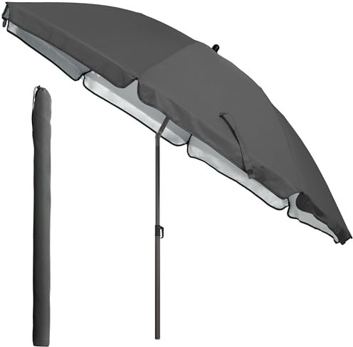 4smile Sonnenschirm Strand SunnyJoy, Anthrazit - UPF 50+ Strandschirm Ø 180 cm, sicherer Sonnenschutz Strand, Strandschirm windfest stabil - Sonnenschirm mit Schutzhülle