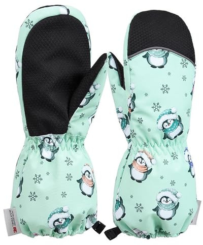 Guantes Nieve Niño y Niña, Guantes Invierno Cálido, Guantes de Esquí, Manoplas de Nieve Sport, Guantes de Nieve Impermeables, Guantes Termicos Deporte Esquí Aire Libre Patinaje (Mitones, 7-9 Años)