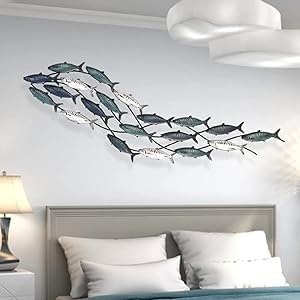 Grande decorazione da parete in metallo moderno 3D pesce quadri da parete soggiorno camera da letto sfondo decorazione da parete ornamento sculture da parete fatte a mano(180 * 47cm)