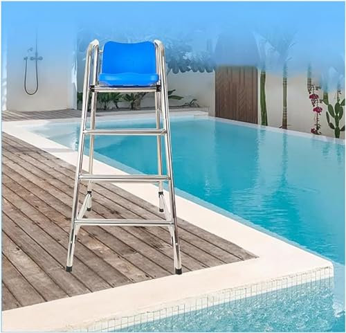 SAFWELAU Taburete alto Escalera para piscina exterior 120 cm 150 cm 180 cm de alto Silla de salvavidas para Deck Patio Lake Beach, Sillas de salvavidas para piscinas de acero inoxidable con asiento, C