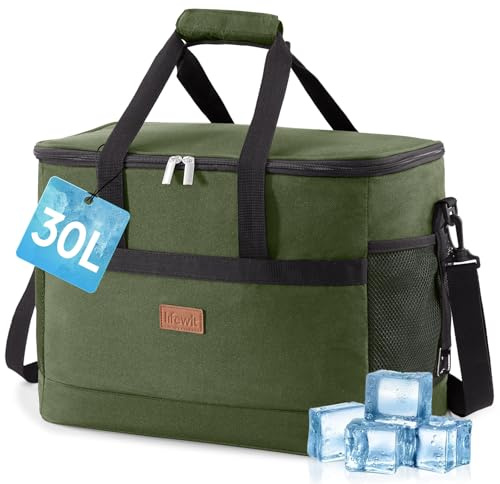 Lifewit Nevera Portatil 30L, Bolso Neveras Isotermica para Hombre, Grande Bolsas Termica Porta Alimentos, Cooler Bag Tela Plegable para Playa, Camping, Viaje, Trabajo, Picnic, Verde