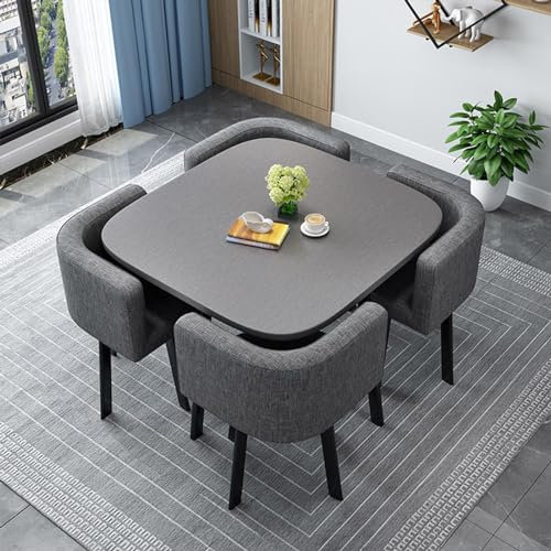 Juego de comedor contemporáneo de 4 piezas con sillas, mesa de cocina de madera maciza para sala de estar, escritorio de recepción y silla, combo de mesa de reunión cuadrada de 31.5 pulgadas