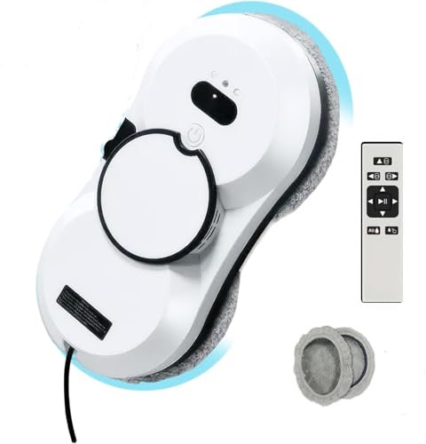 JOPWUE Robot pulitore di vetro, 5600PA Robot pulitore automatico con doppio getto d'acqua, 3 modalità di pulizia, navigazione intelligente, sistema di sicurezza, 10 panni e telecomando (bianco)