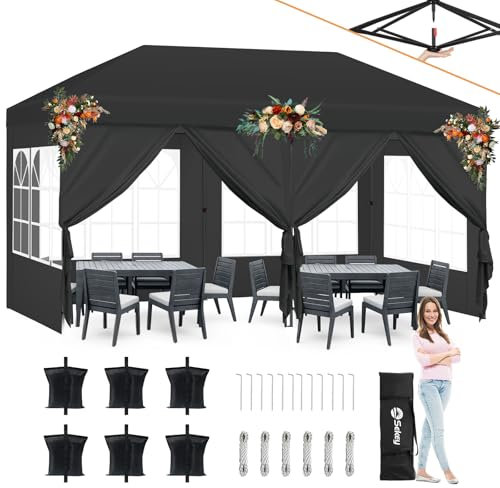 Sekey One-Touch Pop Up Pavillon 3x6 mit Seitenteile, Partyzelt Faltpavillon 3x6m Wasserdicht Stabil, Vereinfachte Installation in 1 Minute, Robust Windfest Regenfest für Camping Festival Party,Schwarz