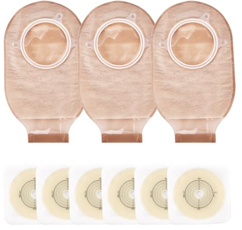 21 pcs ostomy Supplies colostomy Bags- Rainlotus Two Piece Ostomy Drainable Pouches with Closure,Cut-to-Fit for Ileostomy Stoma Care(15pcs Bags+6pcs Barrier)