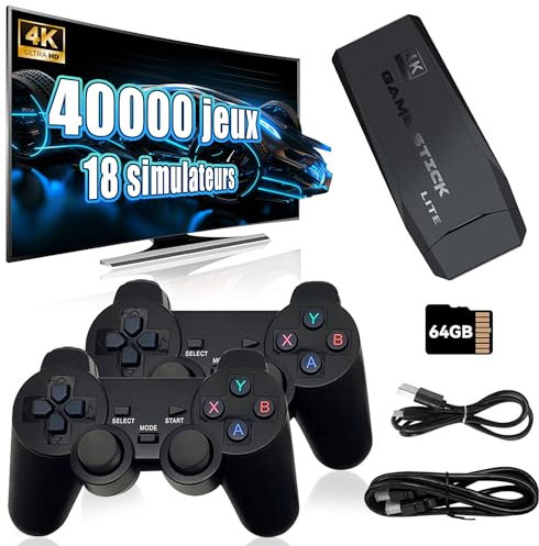KINMRIS Console de Jeux Rétro 30 000 Jeux 18Émulateurs, Plug & Play HD 4K, Console Portable Rétro pour Enfants et Adultes
