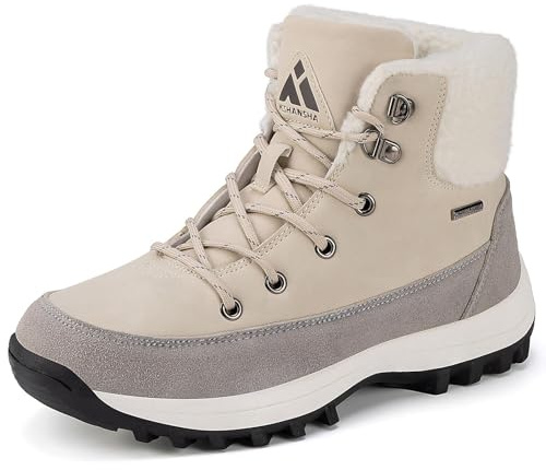 Mishansha Botas Mujer Invierno Cálidas Forradas Antideslizantes Comoda Botines de Nieve Trekking Senderismo Outdoor Blanco Crema EU 40