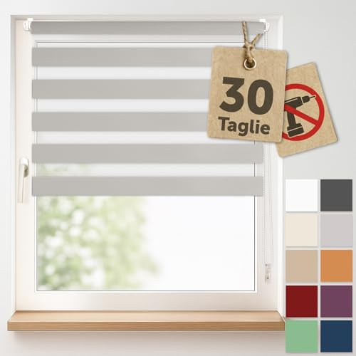 Blumtal Tenda a rullo doppia Klemmfix senza forare 70x130 cm – Tende regolabili per finestre senza fori – Tende interne facili da installare – Persiane a rullo - Grigio Chiaro