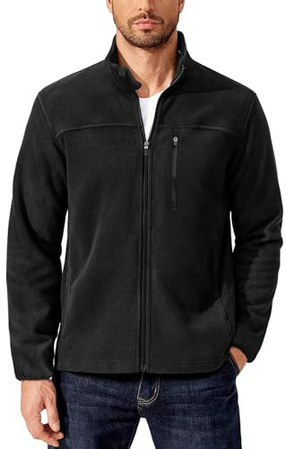 PINSPARK Veste polaire pour homme, col montant, fermeture éclair complète d'hiver, polaire légère d'extérieur, veste de randonnée, de course à pied, cardigan chaud