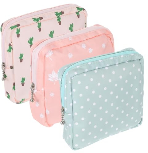 Nogeqi 3 stycken bandage förvaring, liten väska för hygienartiklar, mjuka hygienpåsar för dambindor, bärbara amningsinlägg väska med dragkedja kvinnor tonåringar flickor kvinnor